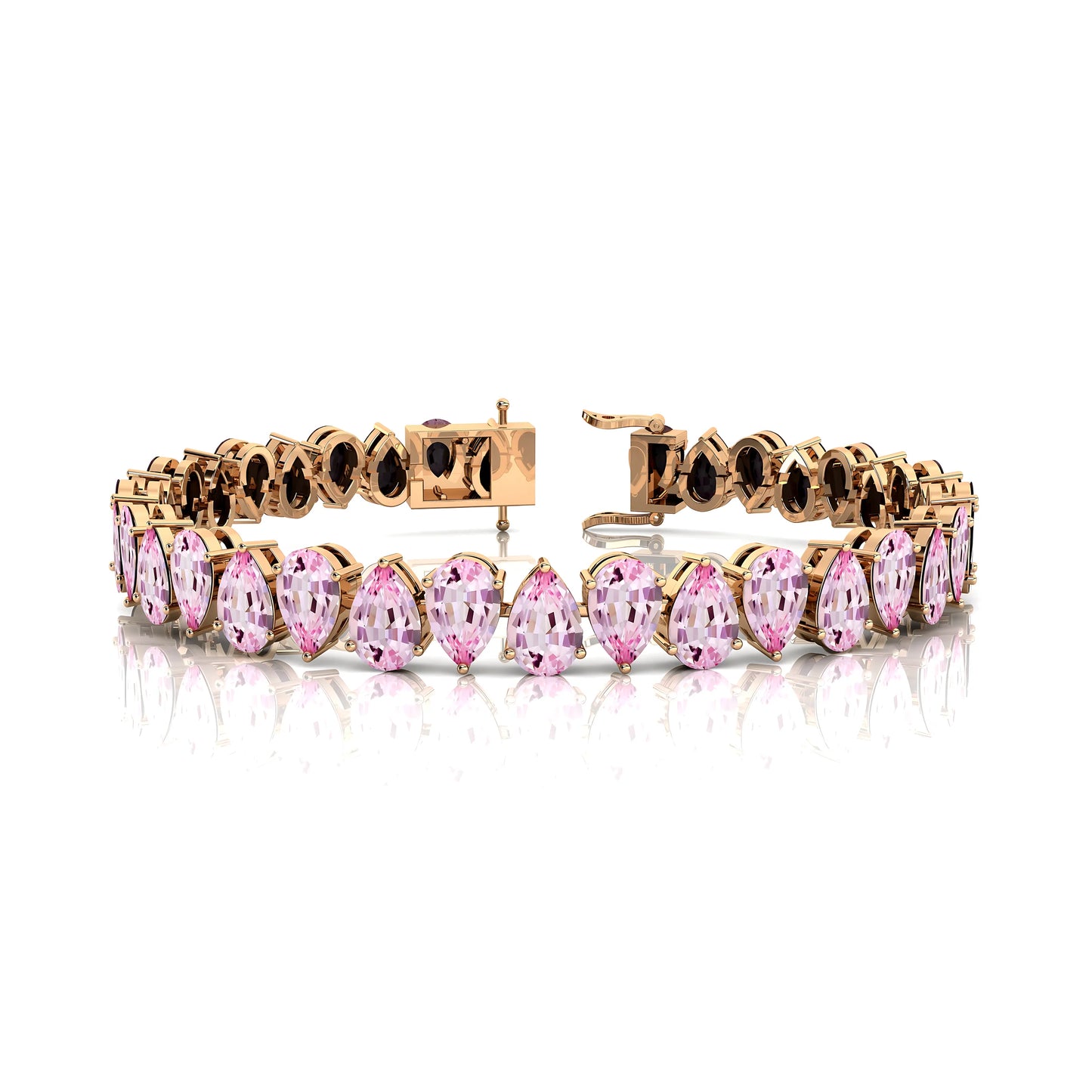 Top-Rated Supplier 14K Yellow Gold Prong Set Natural Pink Morganite Tennis Chain Bracelet Pear Morganite Bridal Tennis Bracelets