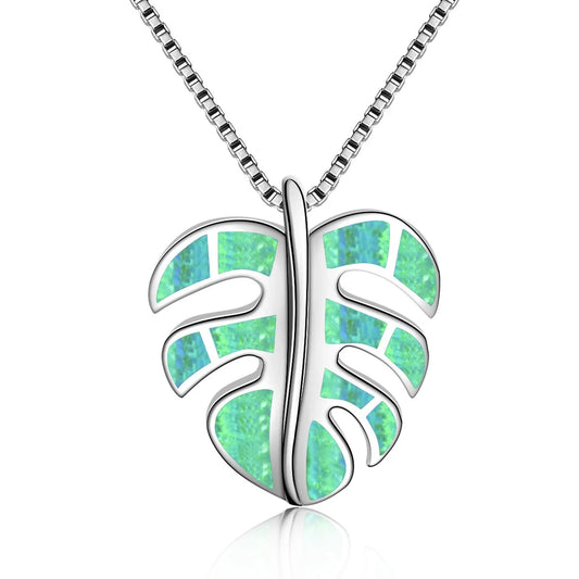 Tiktok Ins Women's Fashion Hawaiian Green Opal Turtle Back Leaf Necklace Silver Plated Brass Casual/Sporty Pendant