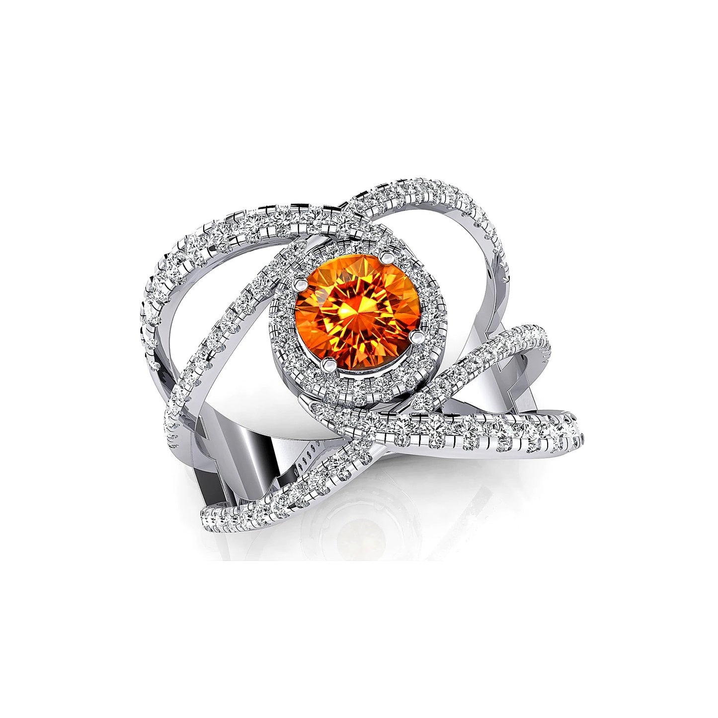 Luxury Hand Crafted 18K Solid Gold Solitaire Rings Natural Citrine Certified Diamonds Rhodium Plated Prong Setting Wedding