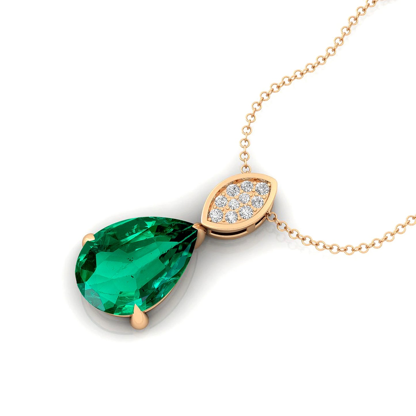 Timeless Design Lab Grown Emerald Pear Shape Prong Setting Cute Style 18k Yellow Gold Jewelry Diamond Pendant Wedding Gift