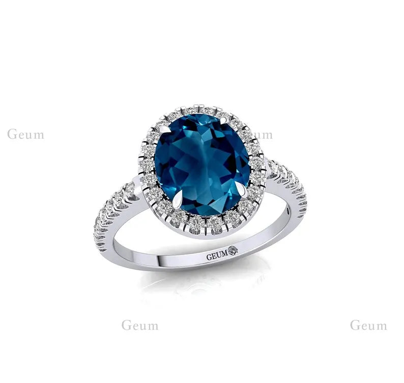 Beautiful London Blue Topaz 14k Solid Gold Wedding Engagement Classic Designer Custom Fine Jewelry Anniversary OEM Prong Setting