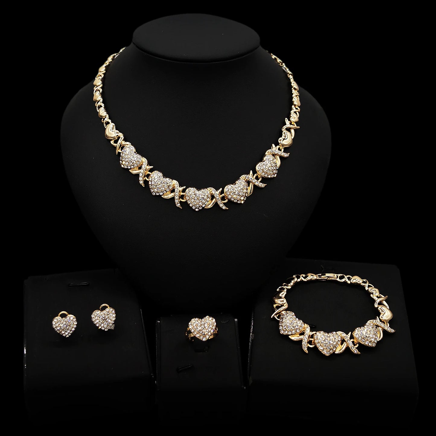 Zhuerrui Big Heart Hugs and Kisses I Love You Jewelry Set American Heart to Heart Xoxo Jewelry Sets Wedding Party Woman X0103