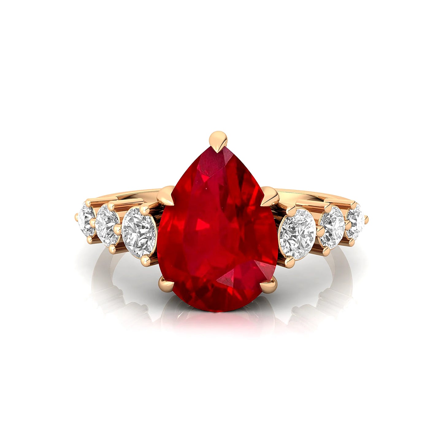 14K Pure Gold Lab Grown Ruby Gemstone & Diamond Band Solitaire Ring New Arrival Classic July Birthstone Party Anniversary Rings