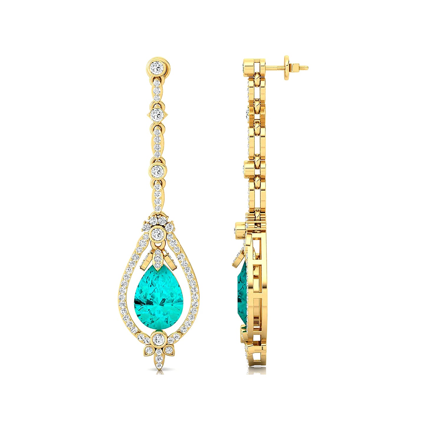 High Quality 18k Solid Gold Handmade Lab Grown Paraiba Tourmaline Real Diamonds Fashionable Dangle Drop Earrings Wedding Party