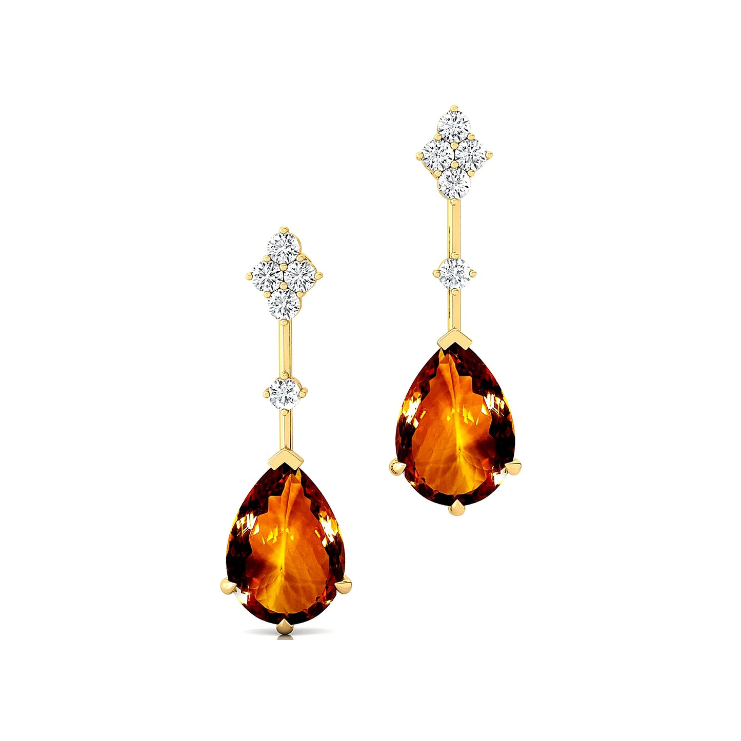 Natural Citrine Stone and Real Diamonds Earrings 18k Solid Gold Round Cut Gemstone Stud Earrings Cute Anniversary Jewelry Bulk