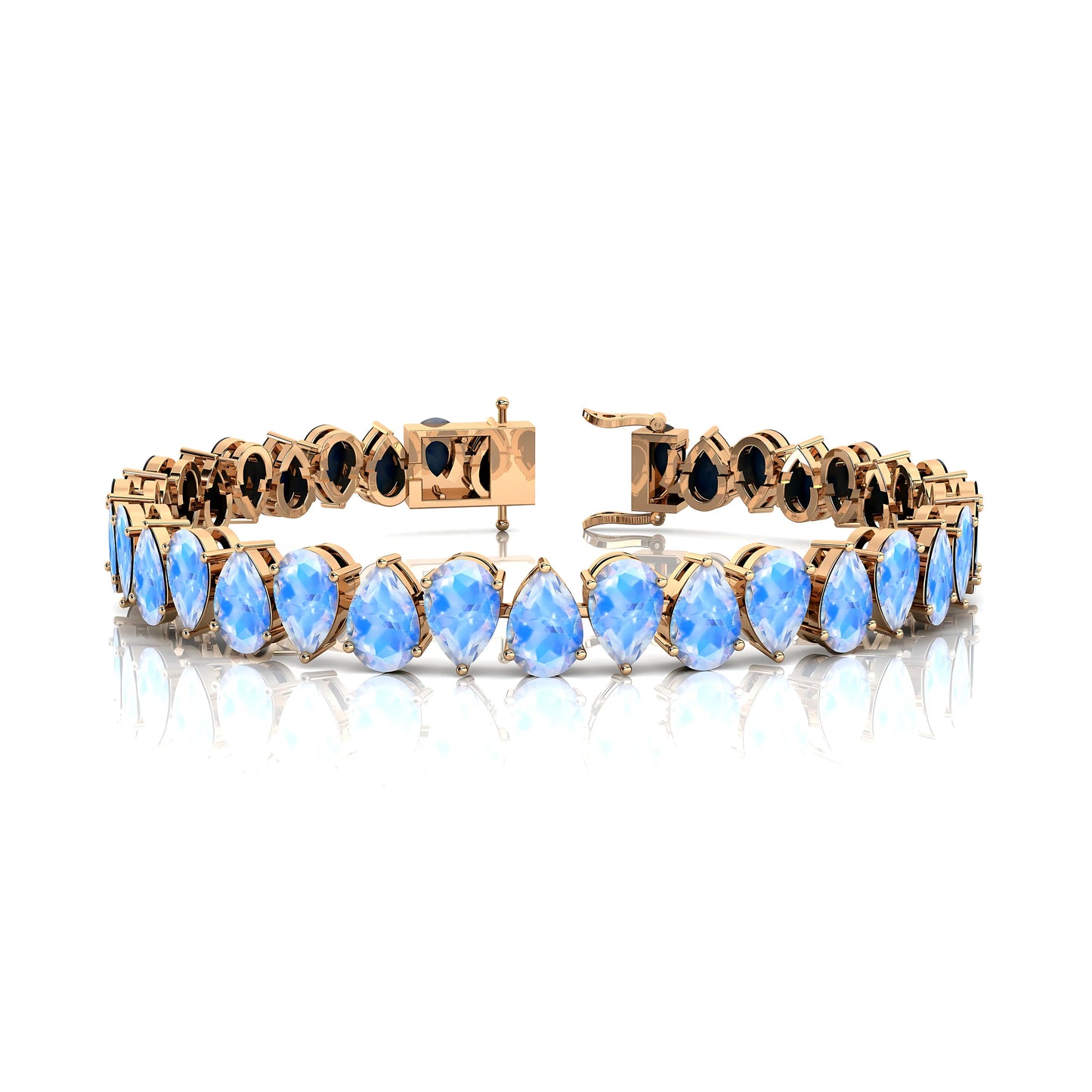 New Arrival Natural Rainbow Moonstone Pear Cut Gemstone Tennis Chain Bracelet 14K Solid Gold Fine Jewelry Direct Manufacturer