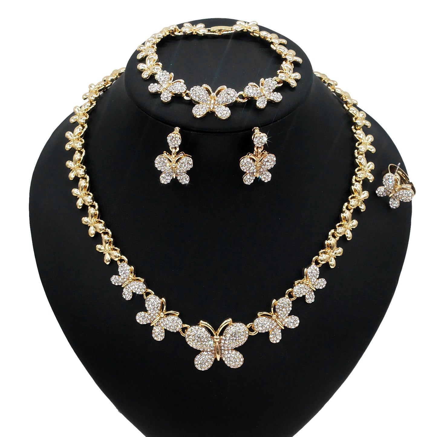 Zhuerrui New Beautiful and Noble Small Butterfly Gift Wedding Set Plating Gold Women Necklace Bracelet Earring Jewelry Z0009