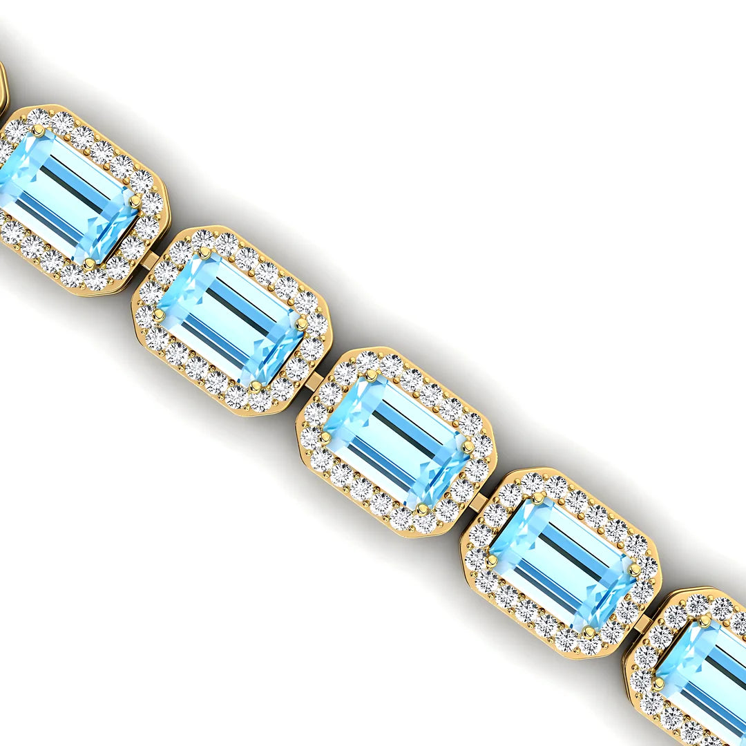 Luxurious 18K Gold Natural Aquamarine Gem Stones & Diamond Tennis Bracelet 7 Inches Customized Tennis Bracelet for Women Men