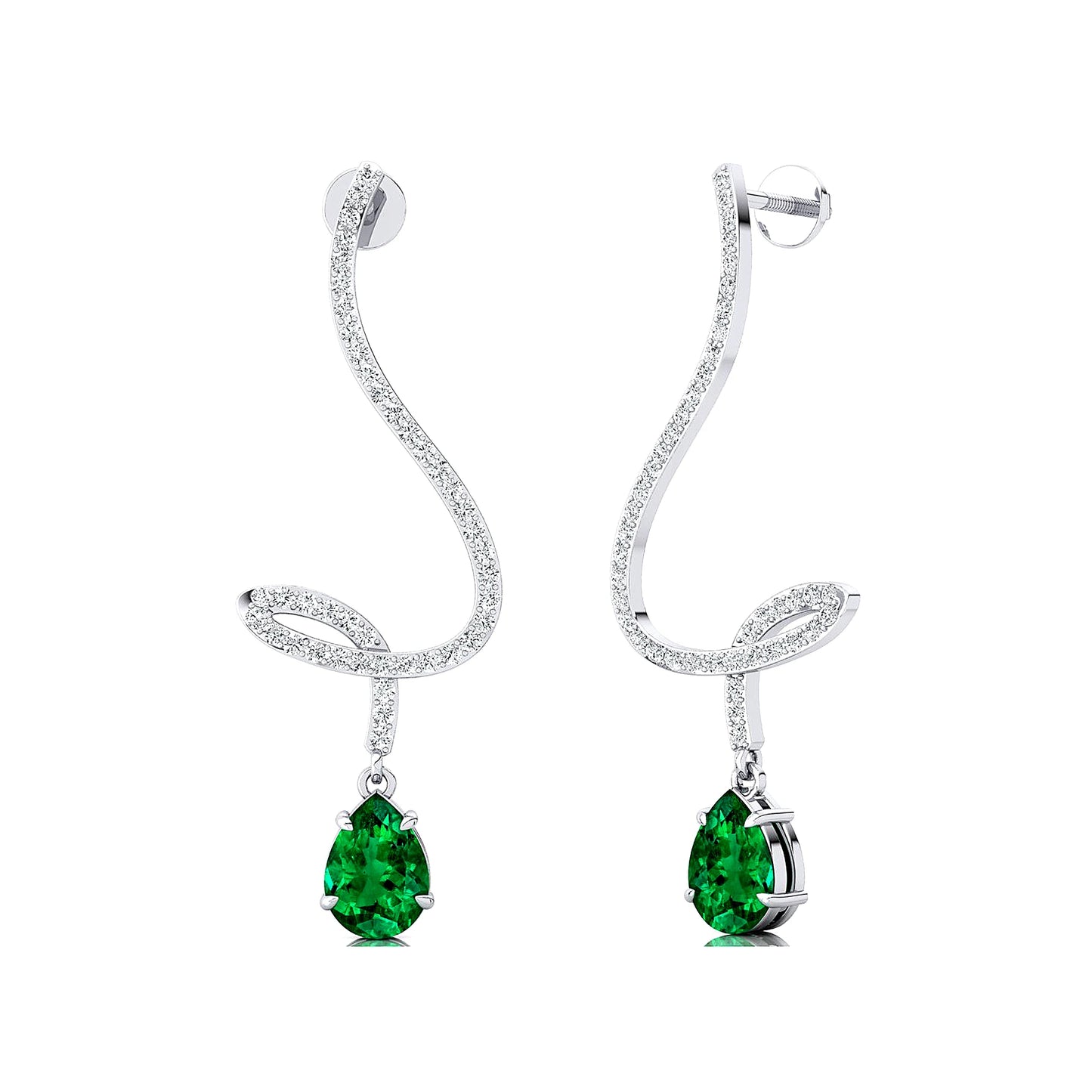 Luxurious 18k Solid Gold Lab Emerald Gemstone & Real Diamonds Long Dangling Drop Earrings For Women Handmade Jewelry ODM OEM