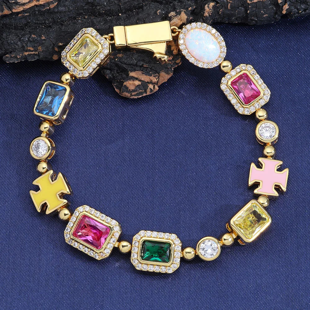BiG-BOSS Colorful CZ Link Bracelet Men Luxury Gemstone Chain Women Necklace Hip Hop Accessories Custom Supplier Gift Collection