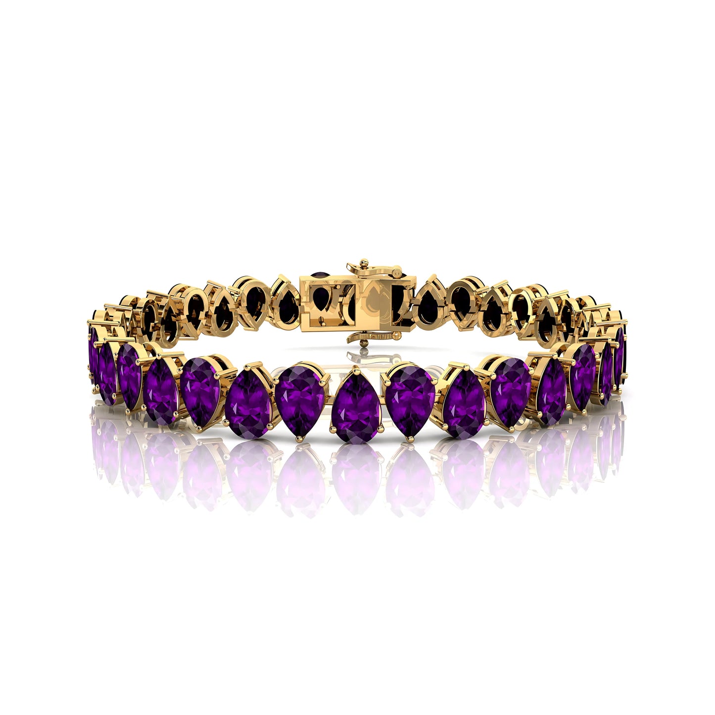 Natural Alternative Pear Cut Purple Amethyst 14K Gold Tennis Bracelet Gemstone Bracelet 2025 Modern Minimalist Women's Bracelet