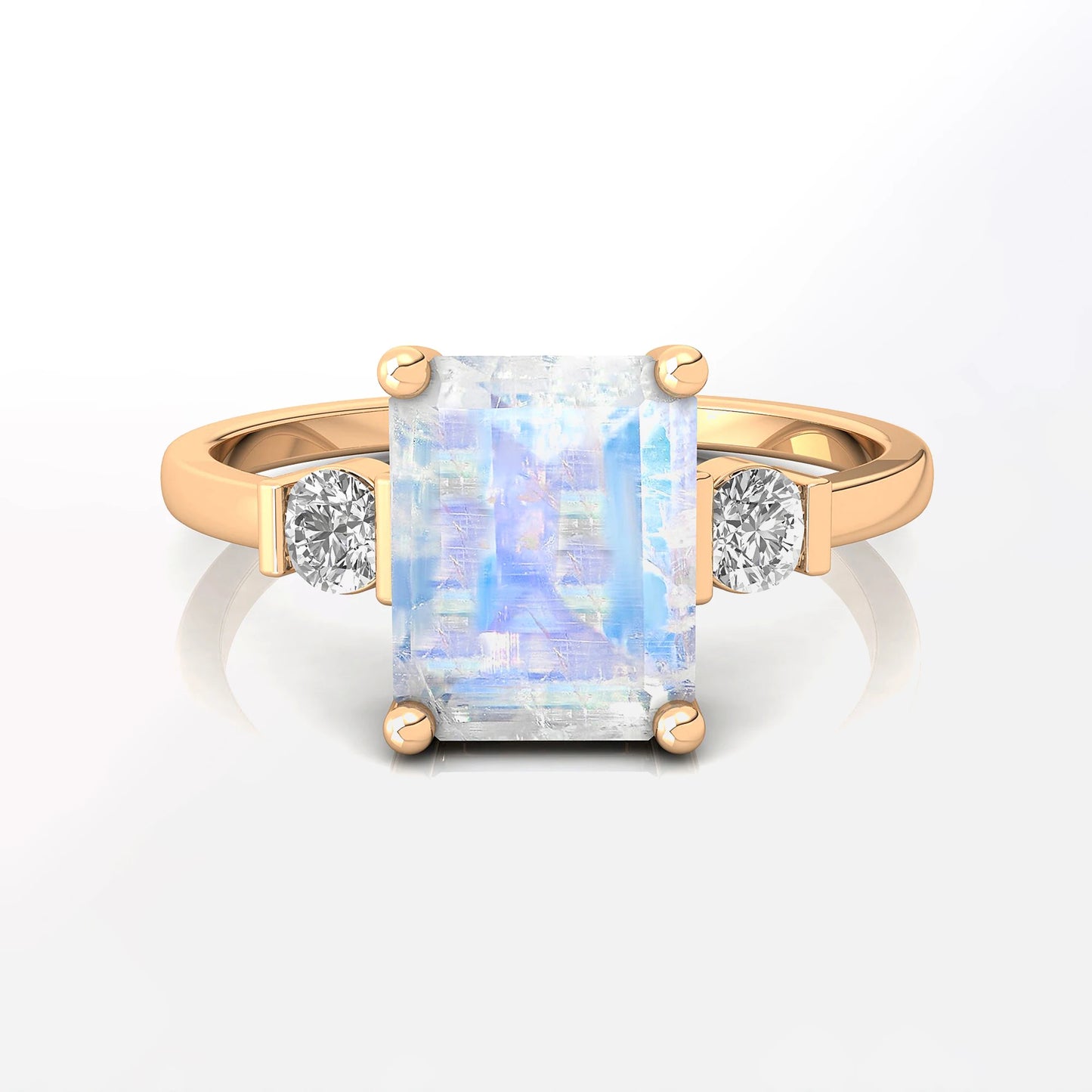 Classic Unisex Solid Gold Rainbow Moonstone & Diamond Pave Setting Certified Ring Engagement Wedding Party Gift Her OEM ODM