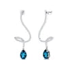 Pear Cut Natural London Blue Topaz Gemstone & Real Diamonds Dangling Drop Earrings 18k Solid Gold Rhodium Wedding Gift For Her