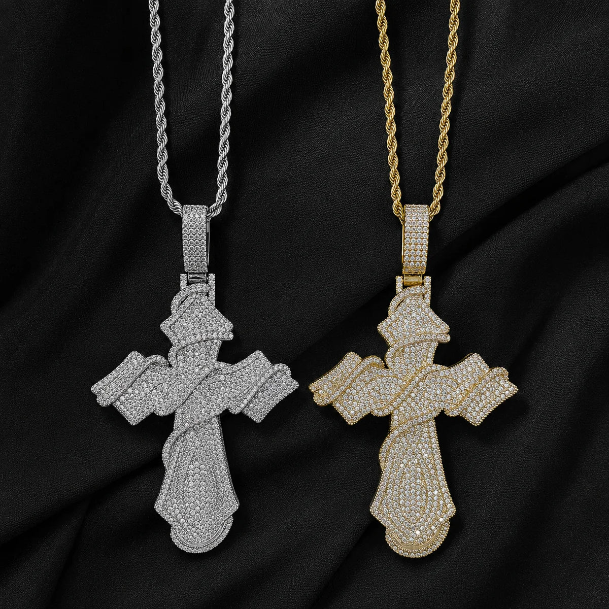 Hip Hop Jewelry Thorns With Cross Pendant Brass Zircon Iced Out Religious Jewelry for Men Women Hip Hop Pendant