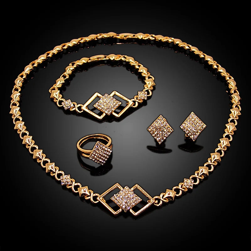 Zhuerrui Hot Sale Jewelry Set Bridal 18K Gold-Plated Jewelry Wholesale Stainless Steel Diamond Design Exquisite HM20080914