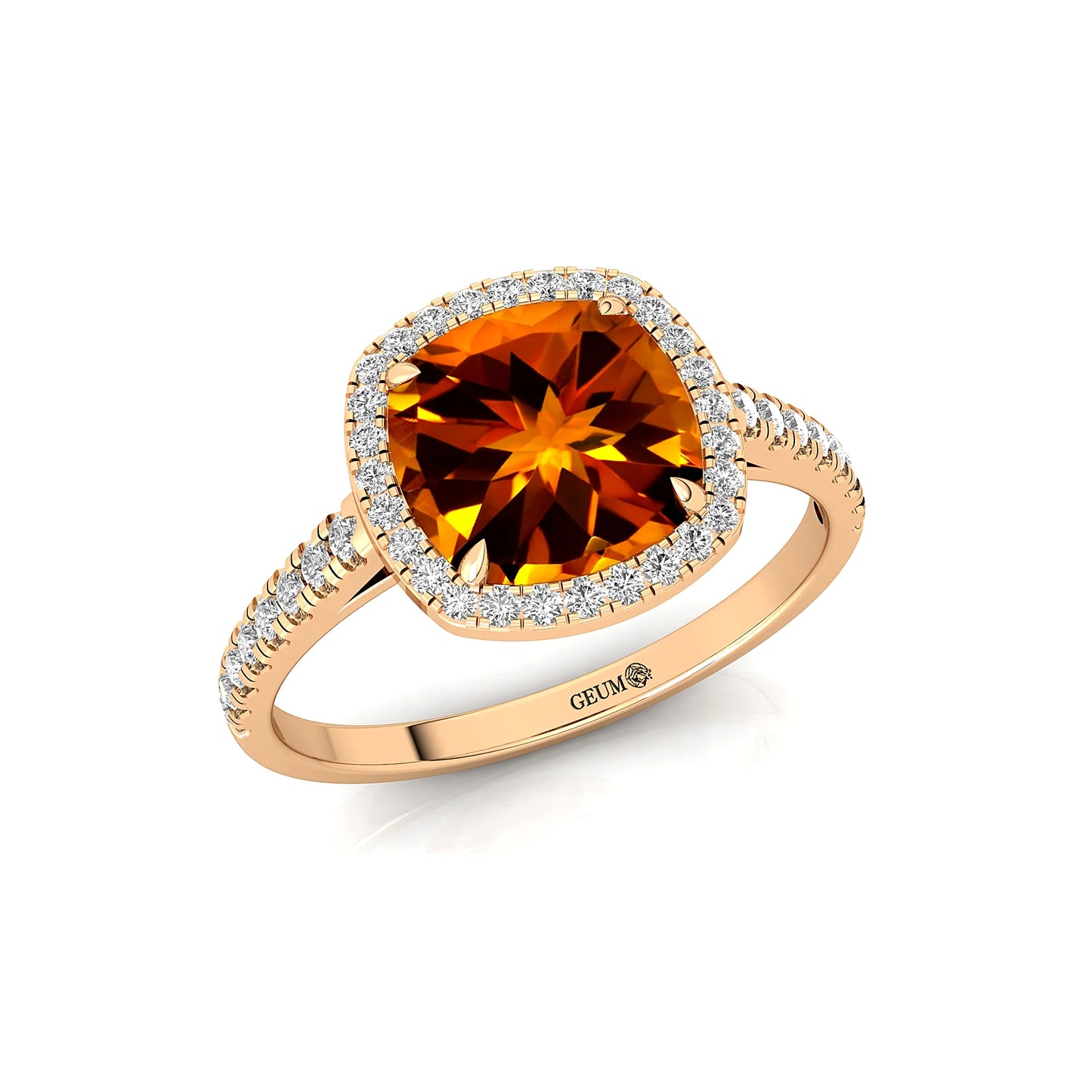 Luxury Classic Wedding Cushion Cut Citrine November Birthstone 18k Solid Gold Women's Diamond Ring