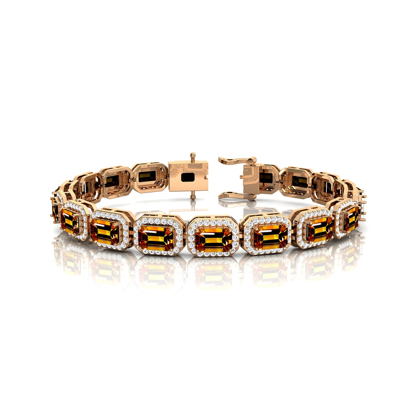 Natural Citrine & Diamond Tennis Bracelet Pure 14K White /Yellow/Rose Gold Luxury Customized Fine Jewelry Gift for Men & Women