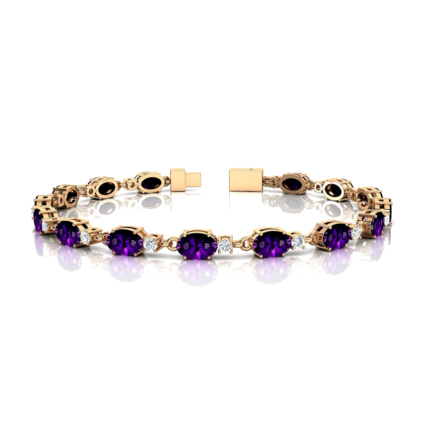 Classic Designer Purple Amethyst & Real Diamond Tennis Chain Bracelet 14k Solid Gold Prong Setting Diamond Tennis Bracelets RTS