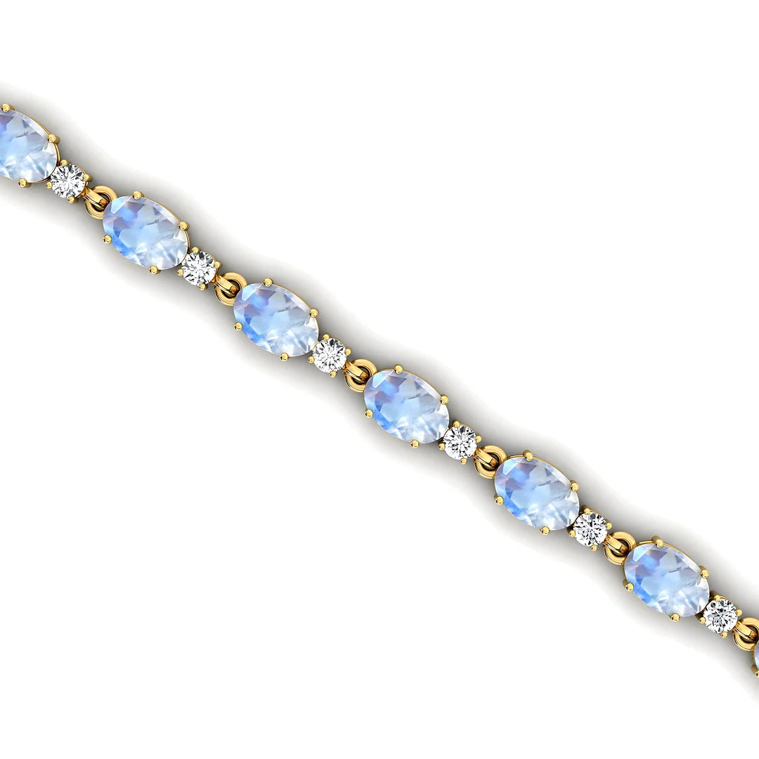Natural Oval Shape Rainbow Moonstone Tennis Bracelet 14K Gold Prong Set Wedding Gift Luxury Party