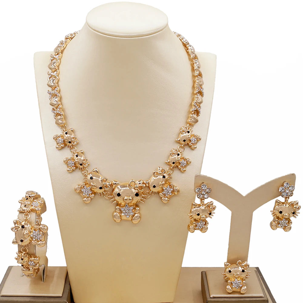 Zhuerrui Hello Kt Cat Doll Hugs and Kisses Xoxo Jewelry Set Fashion New Girls Young Dating 18K Gold Plating Jewelry Sets Z0001