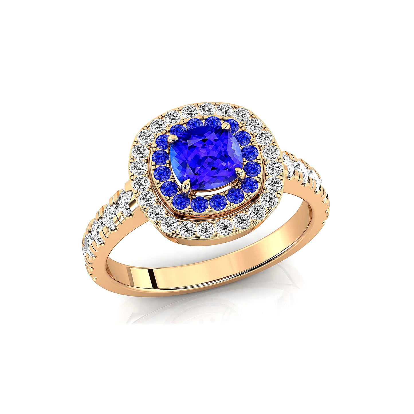 100% Natural Tanzanite Gemstone Halo Solitaire Ring 18K Solid Gold Rhodium Plated Certified Wedding Cushion Cut Wedding Rings