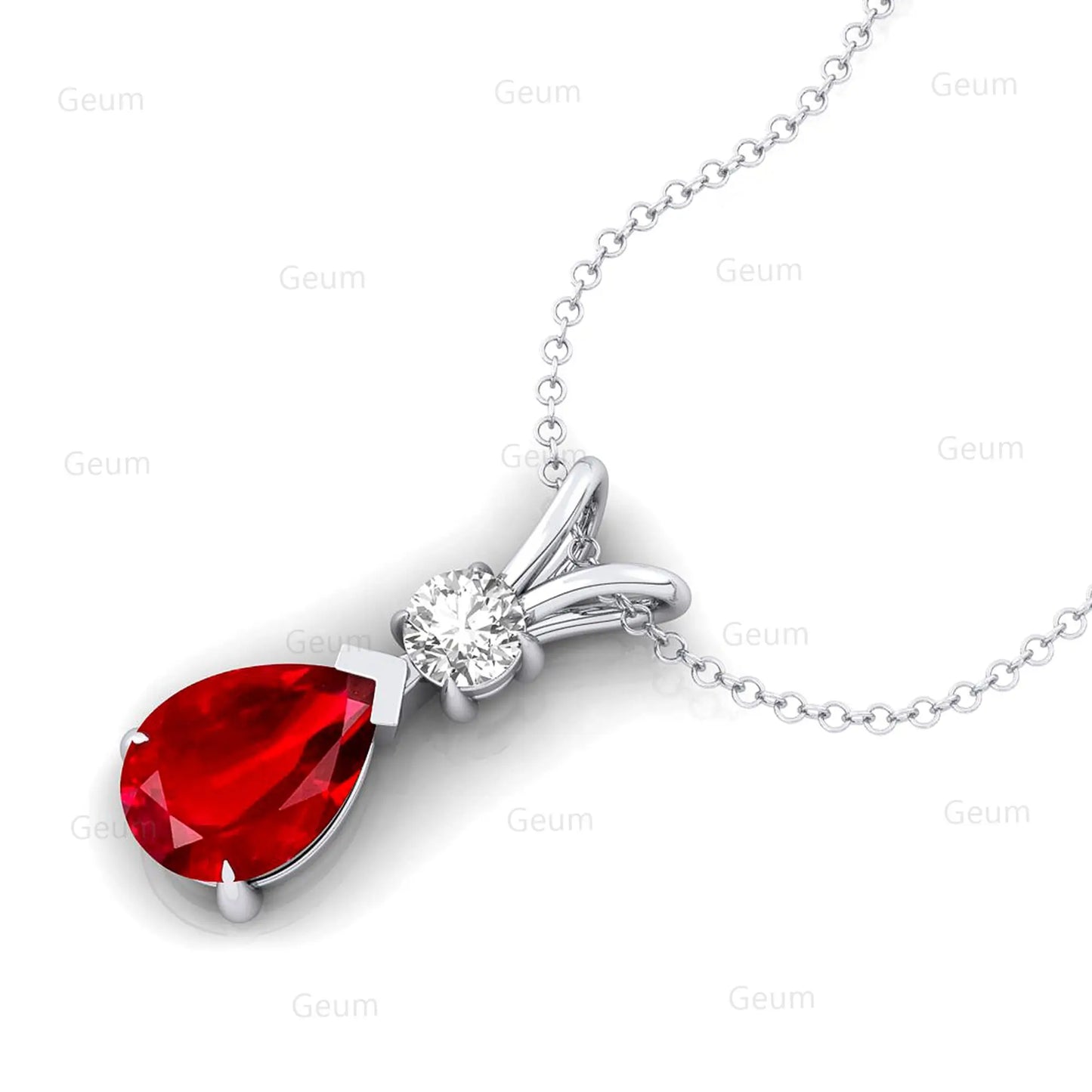 Pear Cut Lab Grown Red Ruby Gemstone Pendant With IGI Certified Diamond 14K Solid Gold Pendant Necklace Wedding Gift For Her