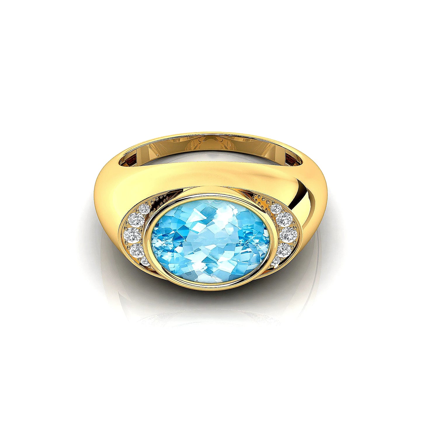 18k Solid Gold Unique Design Luxurious Wedding Signet Rings Studded Natural Aquamarine Gemstone Real Diamonds Rhodium Plated