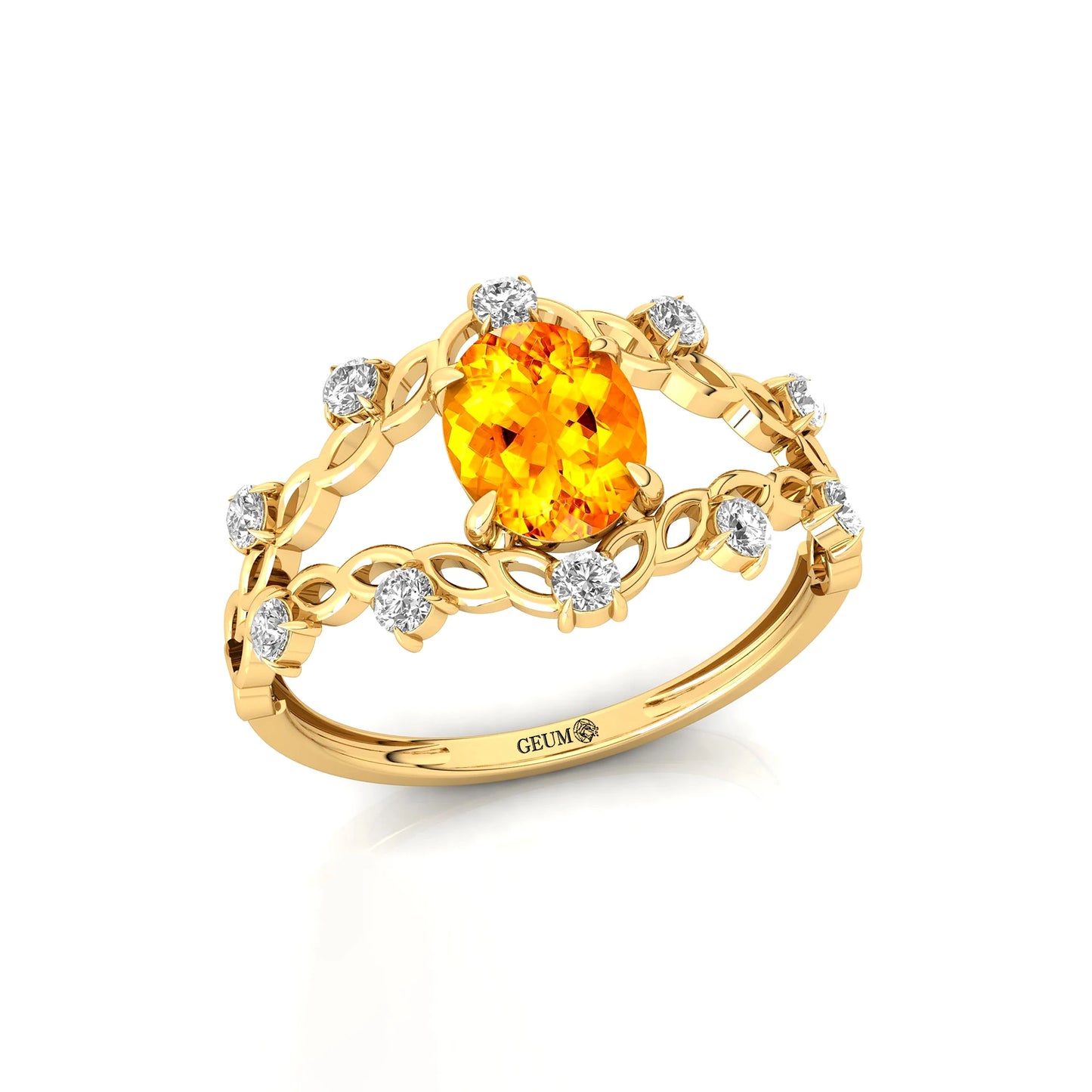 Unique Design Oval Cut 1.25Ct Natural Citrine Gemstone & Diamond Anniversary Rings in 18k Solid Gold Fine Jewelry Wedding Rings