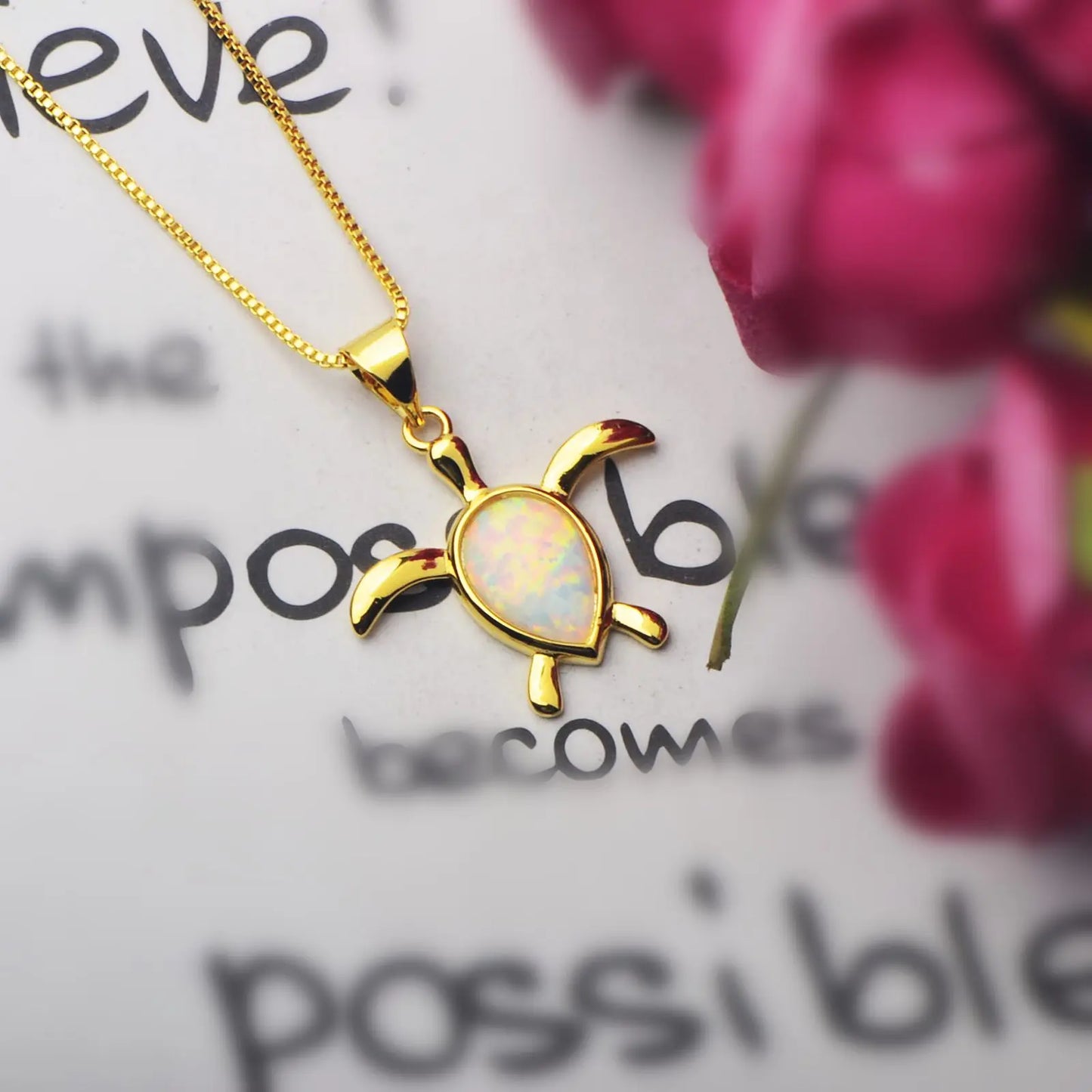 Tiktok Ins Fashionable Sporty Christian Gold Plated Brass Copper Alloy Link Chain Animal Shape Opal Pendant Necklace for Party