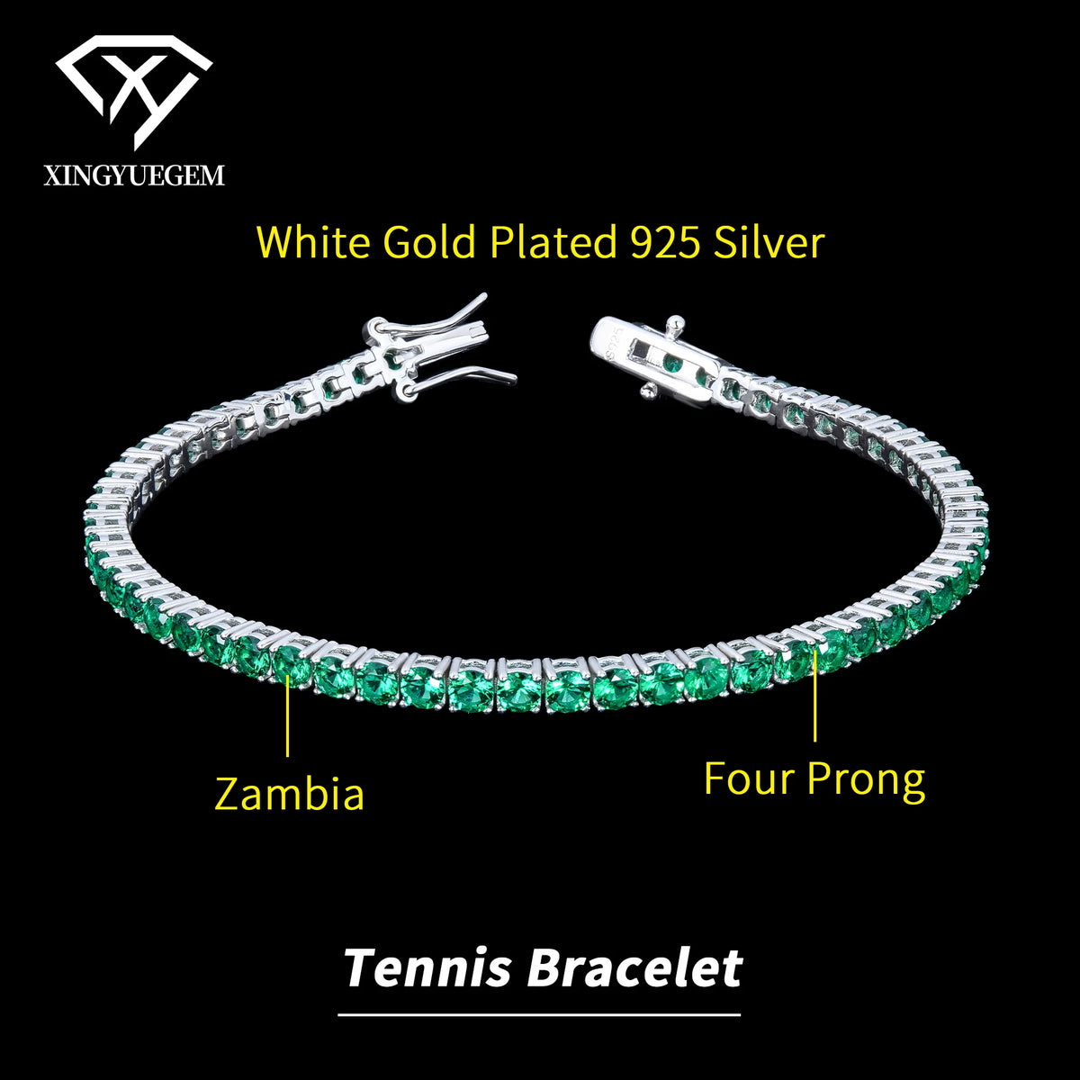 S&S High Quality Lab Created Gemstones Jewelry 925 Sterling Silver Round Cut Zambian Emerald Sapphire Tennis Bracelets for Women Men