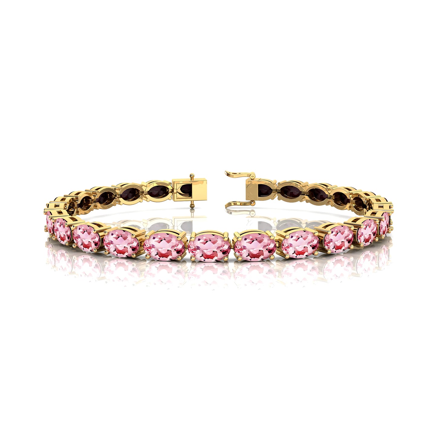 Fine Jewelry 14k Gold Natural Oval Morganite Tennis Bracelet Custom Length 2.2mm Iced Out Semiprecious Gemstone Tennis Chains