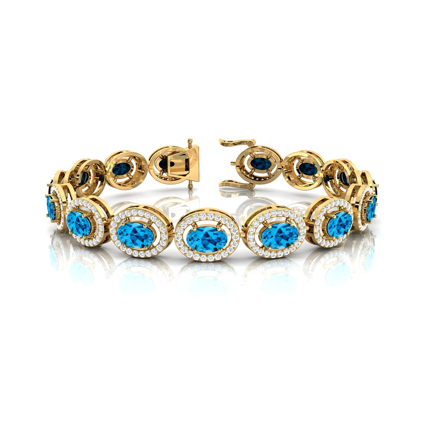 Unisex 14K Gold Oval Cut for Blue Topaz Cluster Tennis Bracelet Classic Luxury Charm Fashionable Party Wedding
