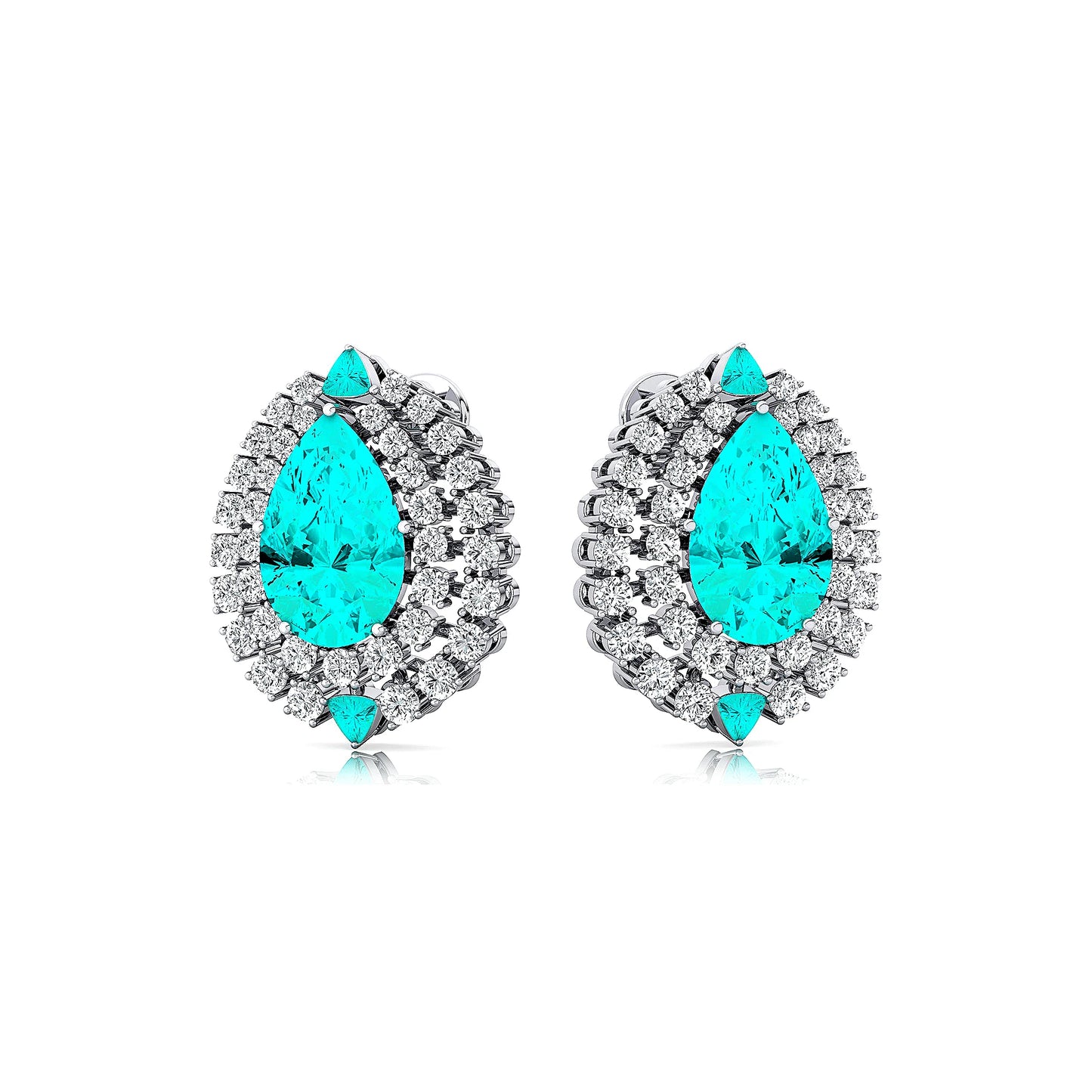 Trending Handmade Minimalist Jewelry Pear Shape Lab Grown Paraiba Tourmaline Halo Diamonds Solitaire Earring Stud 18k Solid Gold