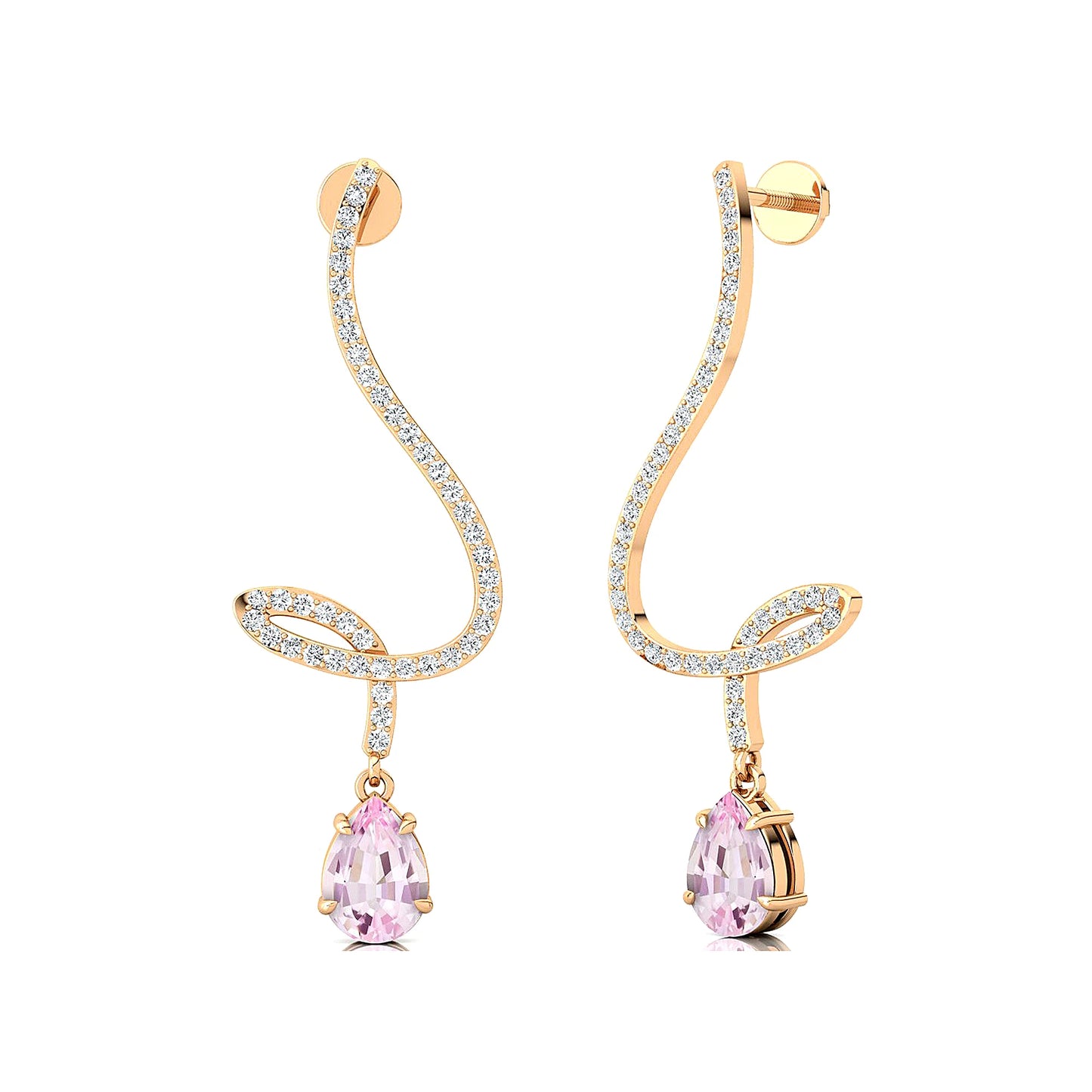 18k Solid Gold Rhodium Plated Dangling Drop Earrings Wedding Jewelry Natural Morganite Gemstone & Real Diamonds Earrings For Her