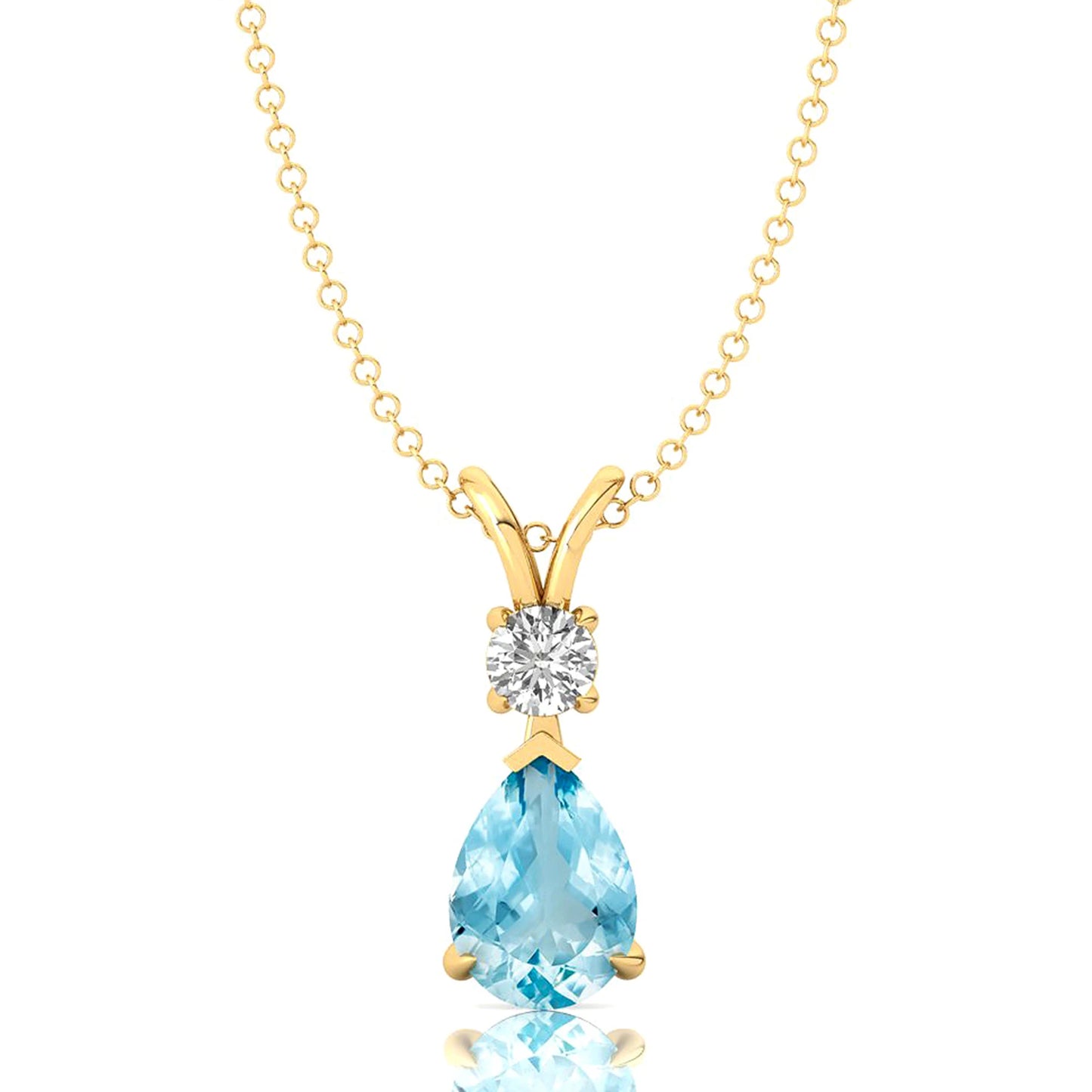 14K White/Yellow/Rose Gold Prong Set Diamond & Pear Cut Natural Aquamarine Teardrop Pendant Necklace Solitaire Charm Pendant ODM