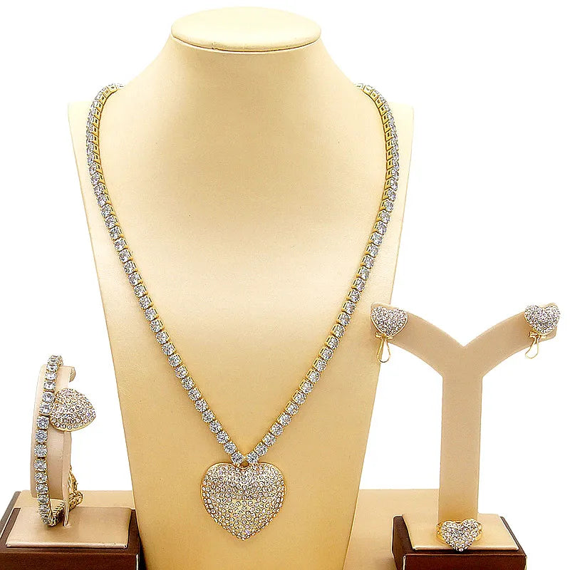 Zhuerrui Crystal Big Love 18k Gold Plating Wedding Jewelry Sets I Love You Hug and Kiss Heart of the Eternal Jewelry Set X0069