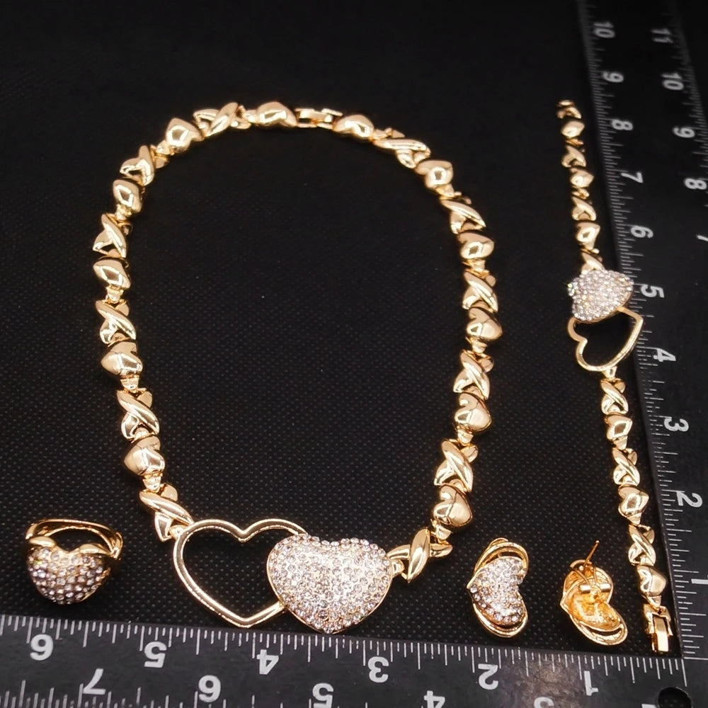 Zhuerrui Big Heart Xoxo Gold Plated Jewelry Set I Love You Hugs and Kisses Wedding Party Indian Bridal Fine Jewellery Sets X0134