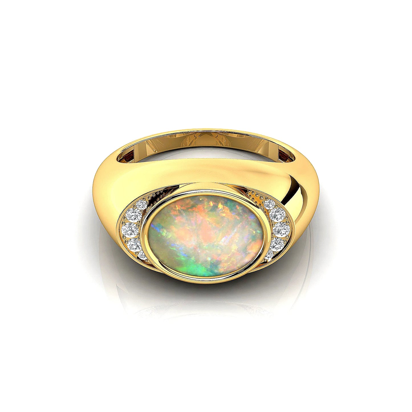 Minimalist Design Oval Cut Natural Ethiopian Opal Gemstone Wedding Luxurious Signet Ring With Real Diamonds 18k Solid Gold Rings