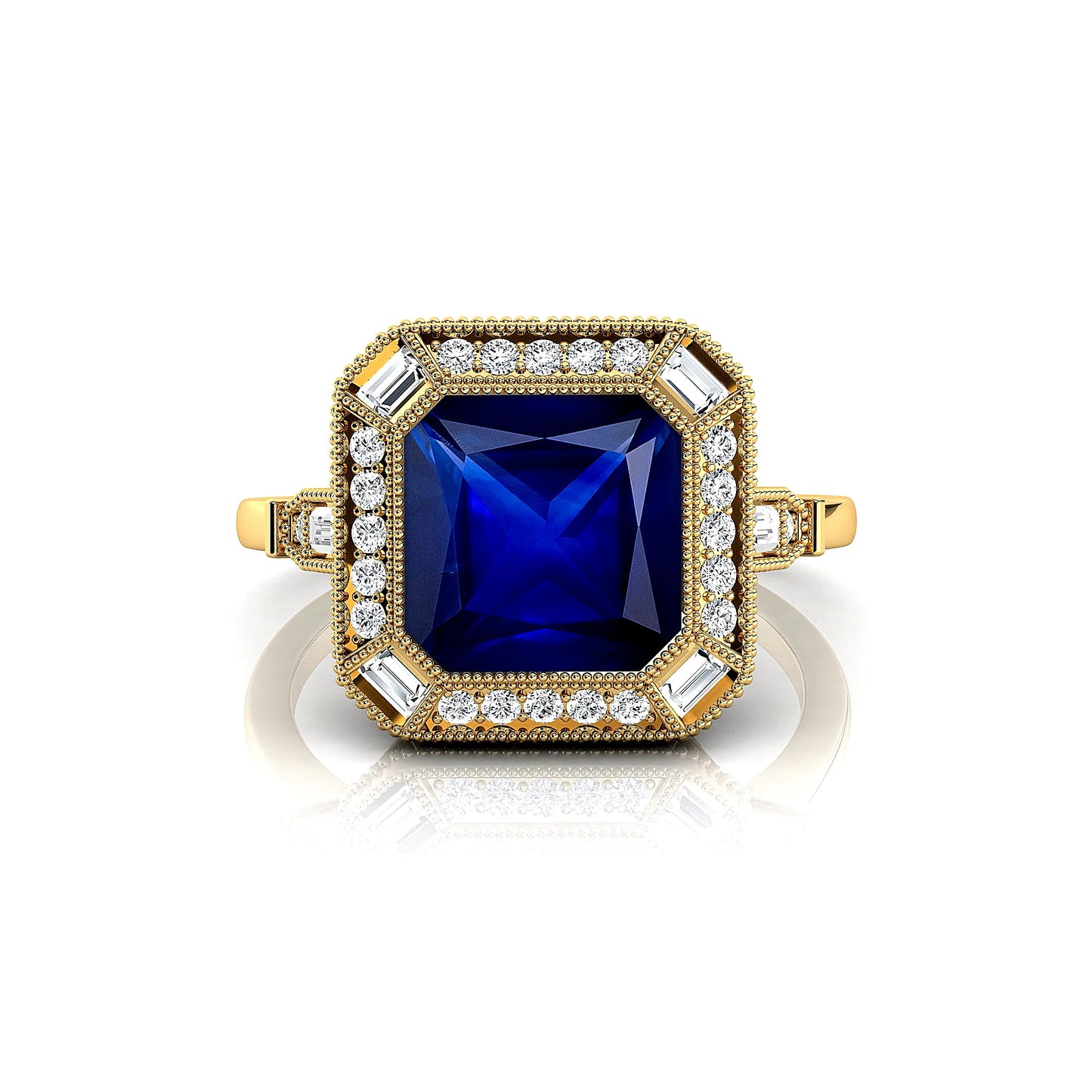 Minimalist 18K Solid Gold Fine Bridal Jewelry Lab Grown Blue Sapphire Gemstone Real Diamonds Cluster Rings Rhodium Plated Prong