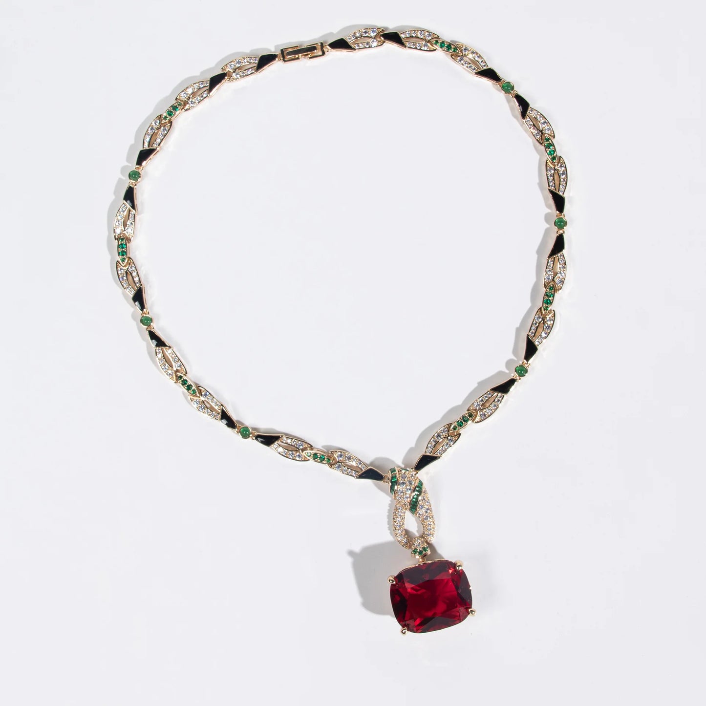 African-Inspired Cubic Zirconia Pendant Necklace & Earrings Set — Green, White, Blue, Red & Turquoise