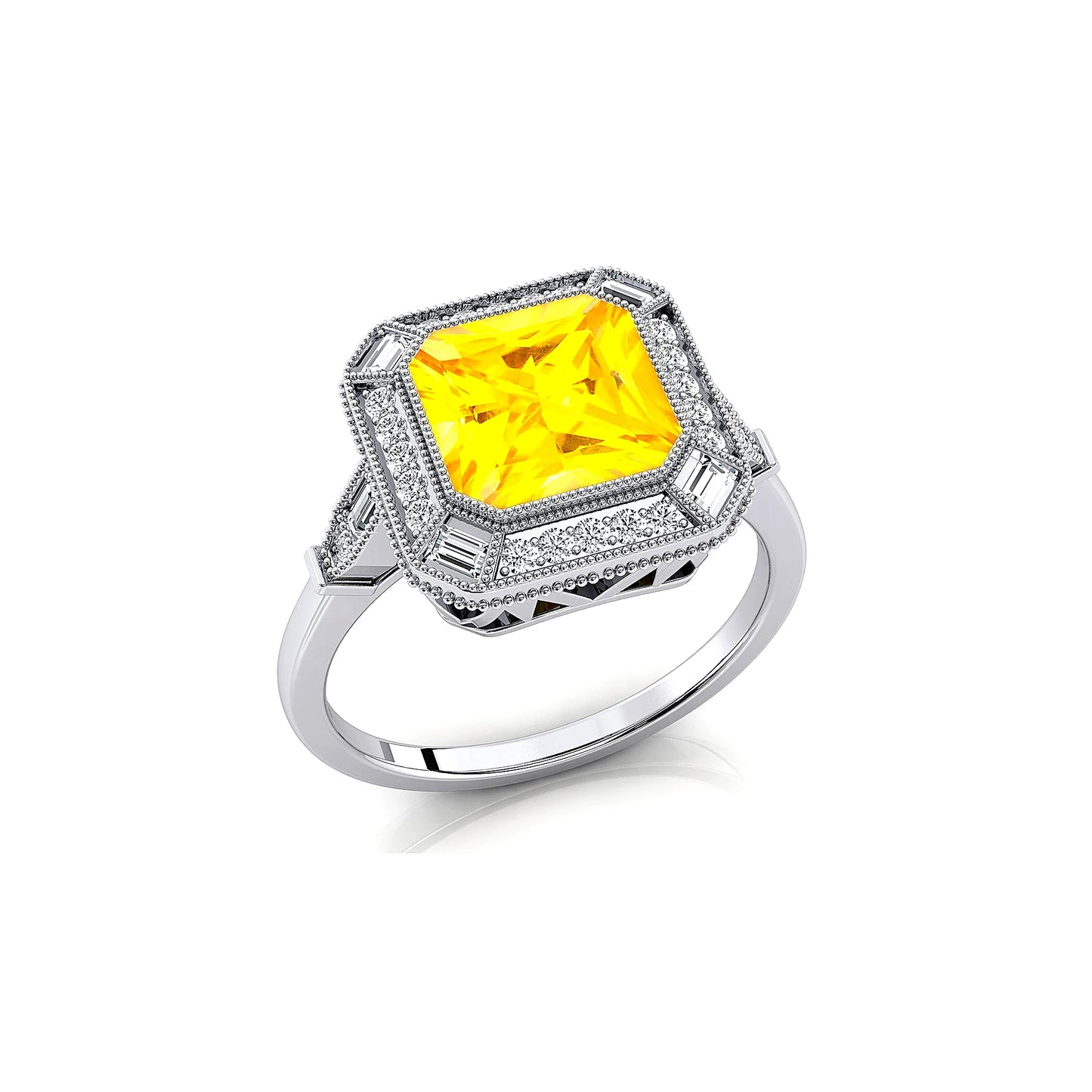 Lab Grown Yellow Sapphire Gemstone Diamonds Wedding Engagement Rings Fine Jewelry 14k 18kt Solid Gold Gemstone & Diamond Rings