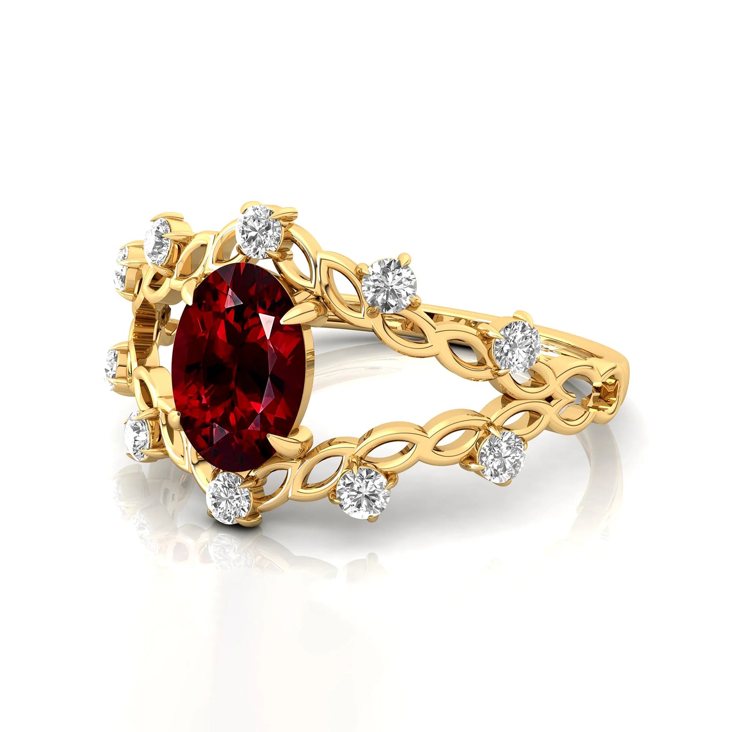 Red Garnet Oval Cut January Birthstone Luxurious Dainty Wedding Rings 14k Solid Gold Adorned Natural Diamond Classic Bulk OEM