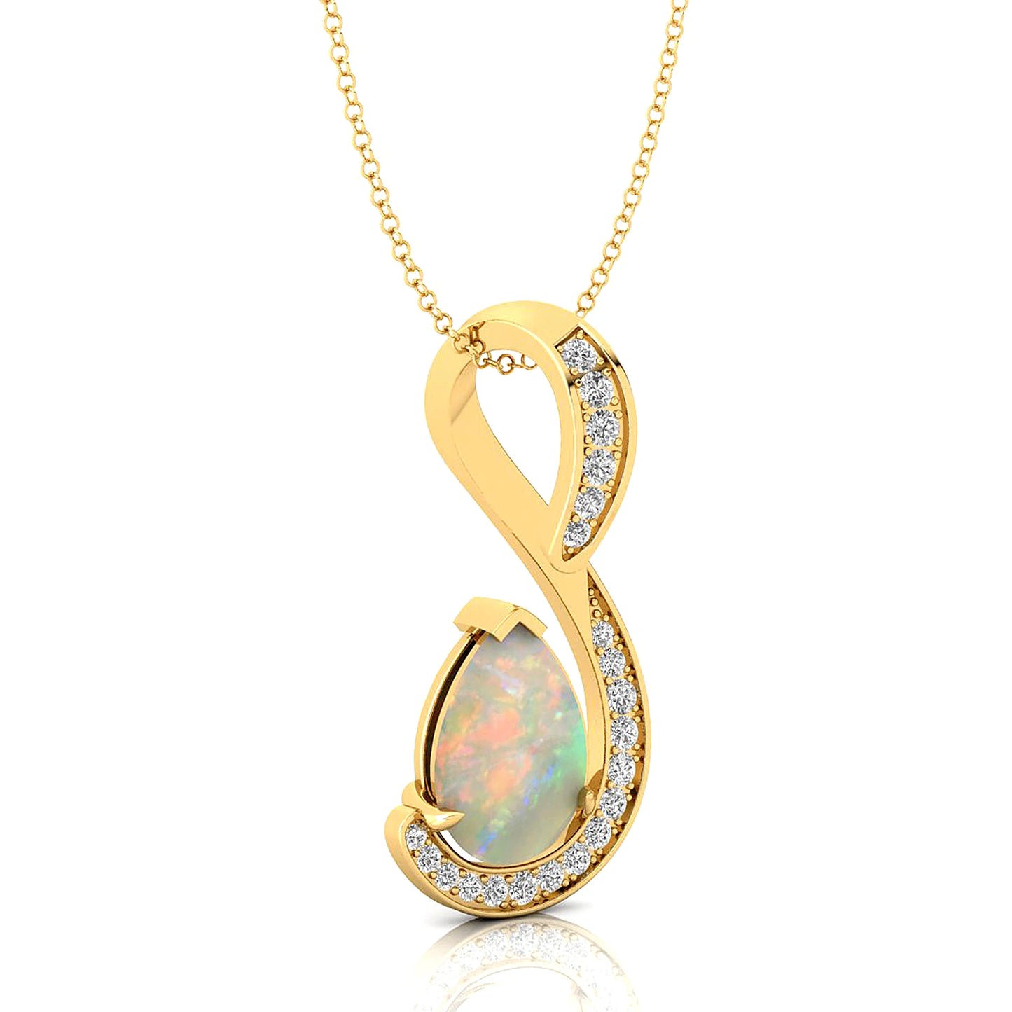 18Kt Solid Gold Pear Shape Natural Ethiopian Opal Gemstone Designer Charm's Pendant Real White Diamonds OEM ODM Wholesale