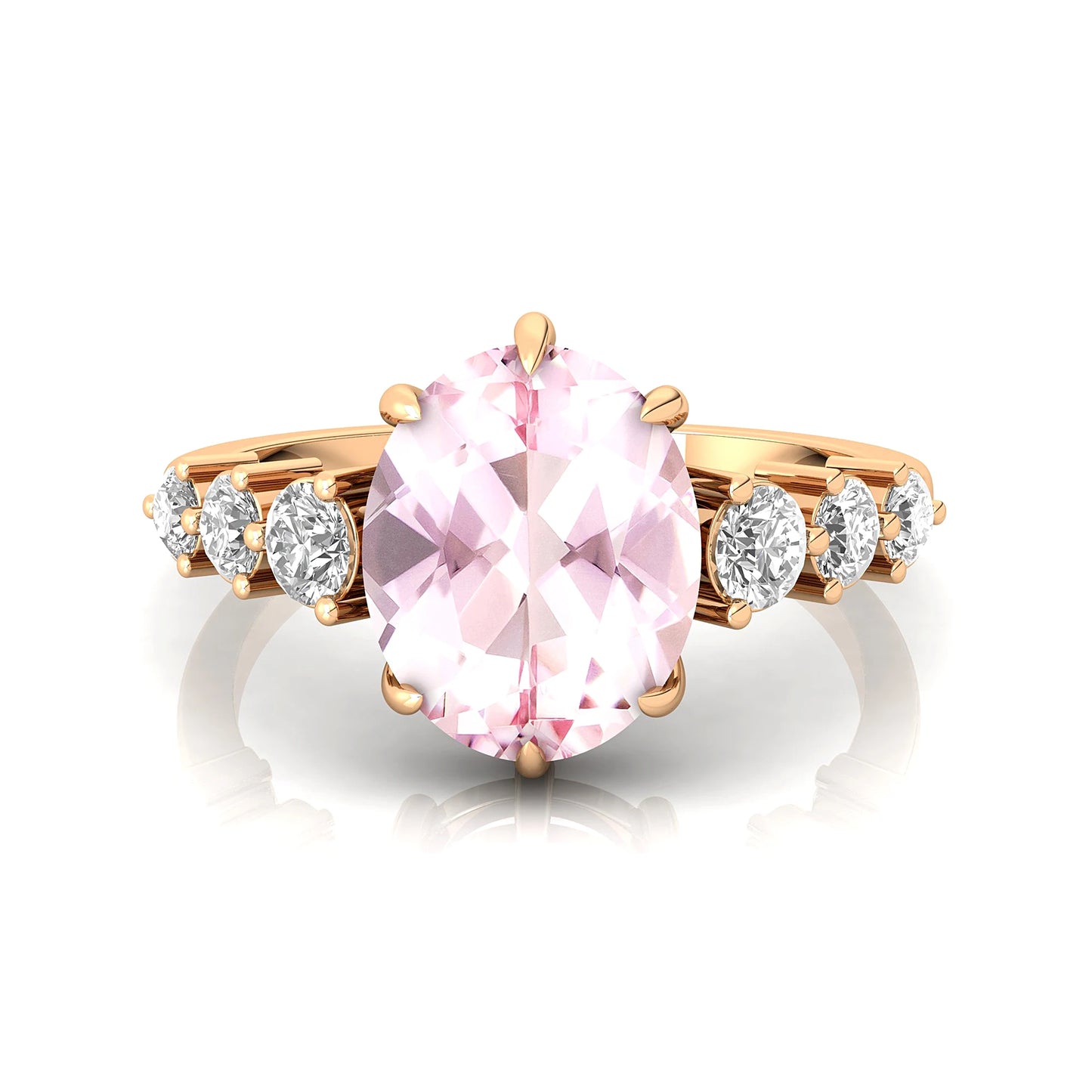Luxurious 14k Solid Gold Cluster Rings Adorned Natural Morganite Gemstone 0.5ct Accent Diamond Pave Setting Unisex Ring
