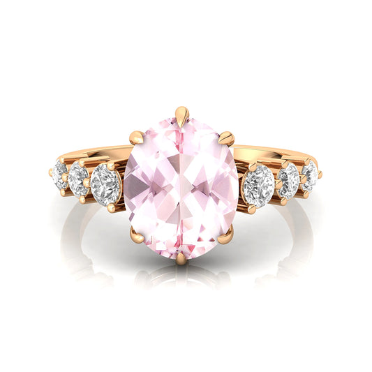 Luxurious 14k Solid Gold Cluster Rings Adorned Natural Morganite Gemstone 0.5ct Accent Diamond Pave Setting Unisex Ring