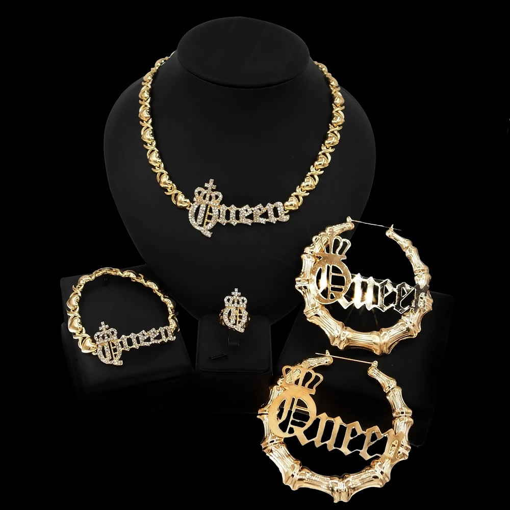 Zhuerrui Fashion Queen I Love You Rhinestone Crown Jewelry Set Indian High Quality Wedding Bridal Prom Zircon Wholesale SetX0133