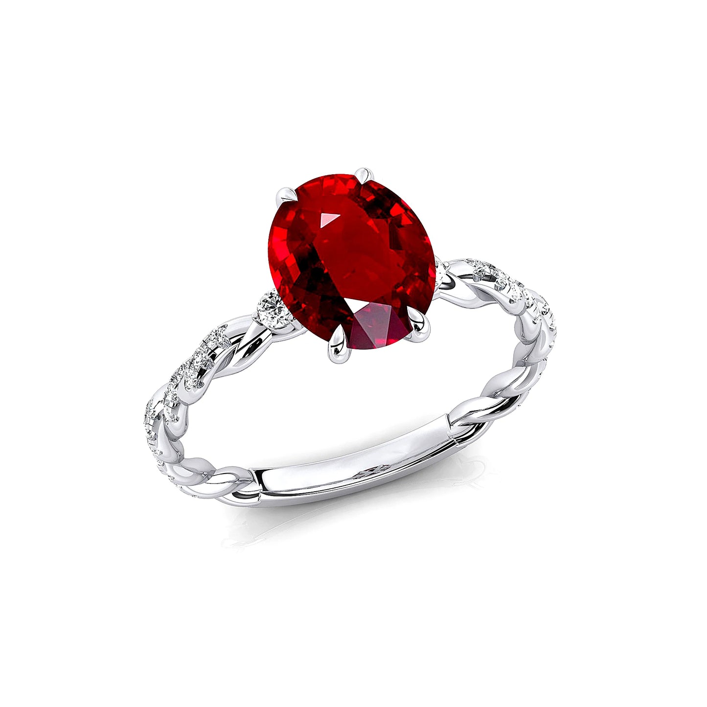 Flawless Design July Birthstone Lab Grown Ruby Gemstone Dainty Rings 18k Solid Gold Rhodium Plated Classic Wedding Style 0.17