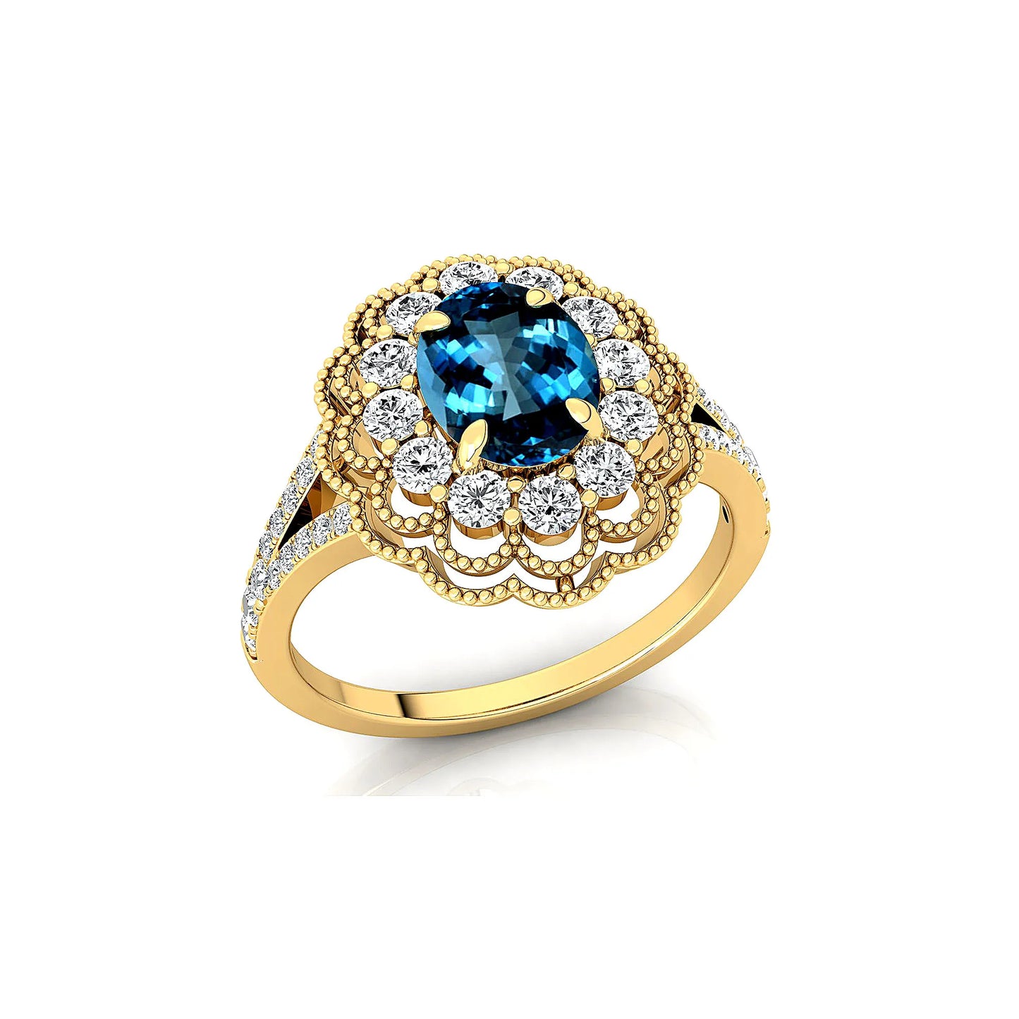 18kt Solid Gold Birthstone Rings with London Blue Topaz & Real Diamonds Rhodium Plated Classic Wedding & Party Gifts