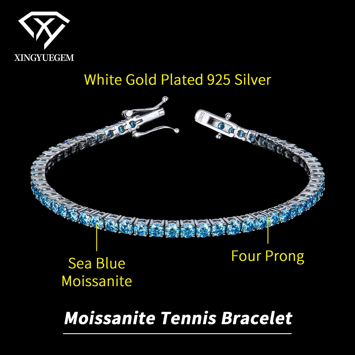 ArtistA Factory Price Bulk Jewelry Unisex 925 Sterling Silver 2mm 3mm Colorful Diamond Mossanite Moissanite Tennis Bracelet