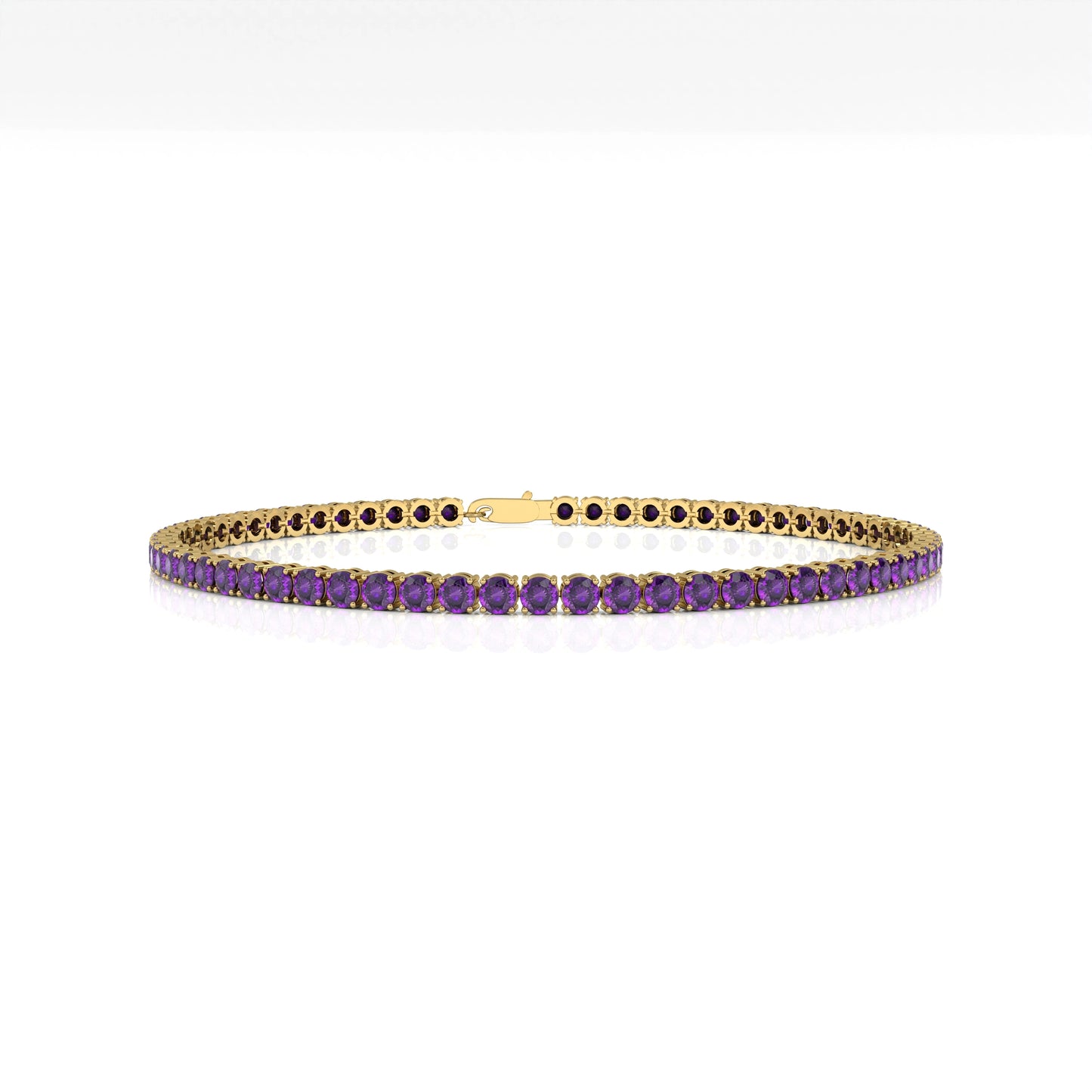 14Kt Pure Gold Natural Purple Amethyst Classic Tennis Chain Bracelet Luxury Fine Jewelry Gift for Party Occasions Unisex